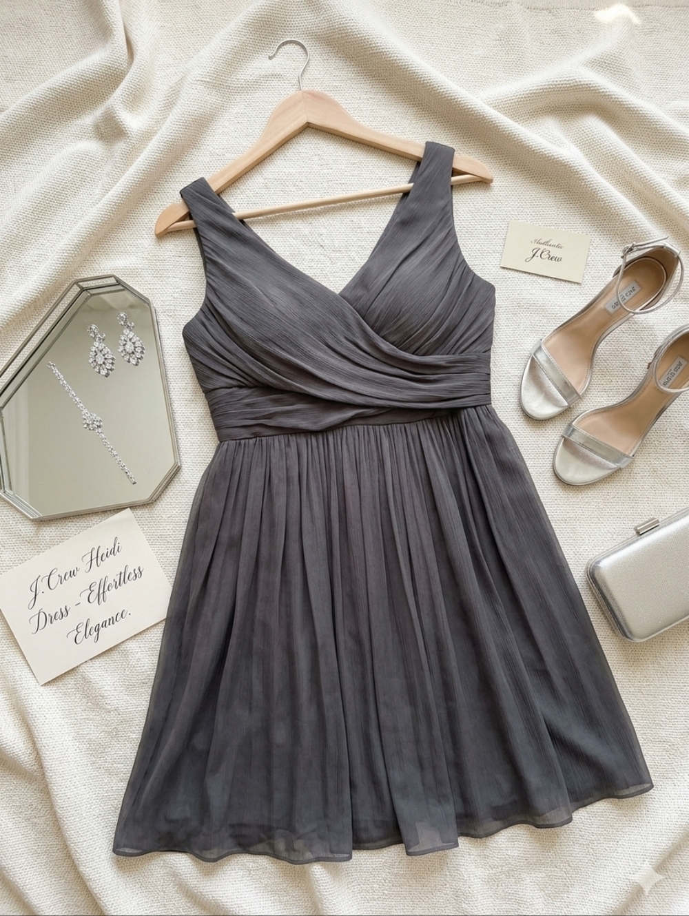 J. CREW HEIDI Silk MIDI Chiffon Mini Dress Graphite Gray- Formal Bridesmaid XXL